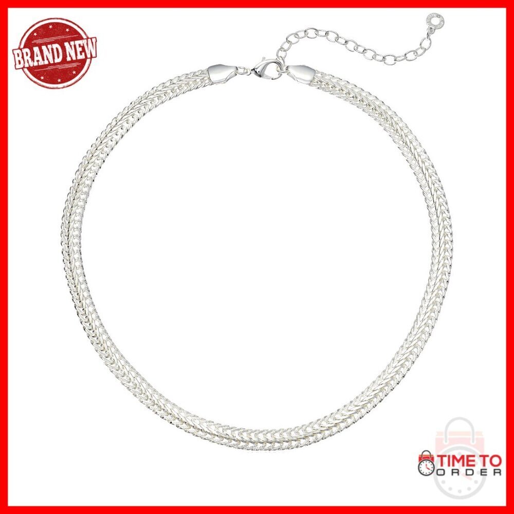 Silver-Tone Herringbone Chain Necklace 17" + 3" Extender Lobster Clasp